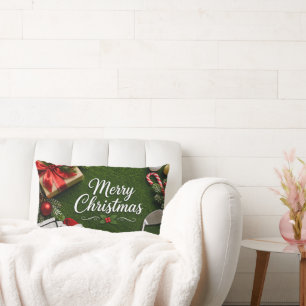 Golf Christmas themed on green grass Lumbar Pillow