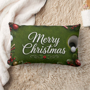 Golf Christmas themed on green grass Lumbar Pillow