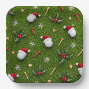 Golf Christmas themed on putting green Paper Plate