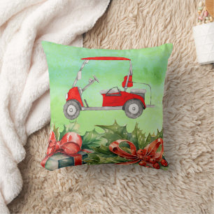Golf Christmas themed with Golf Cart watercolor Throw Pillow