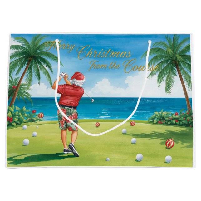 Golf Christmas themed with Santa Claus golfing  Large Gift Bag (Front)