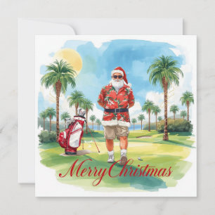Golf Christmas themed with Santa Claus Holiday Card
