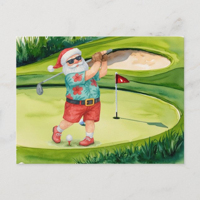 Golf Christmas themed  with Santa Claus Holiday Postcard (Front)