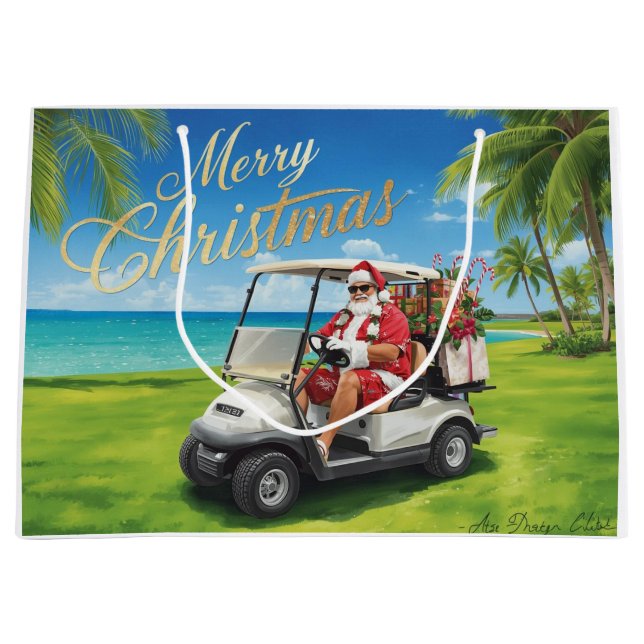 Golf Christmas themed with Santa Claus in Hawaii Large Gift Bag (Front)