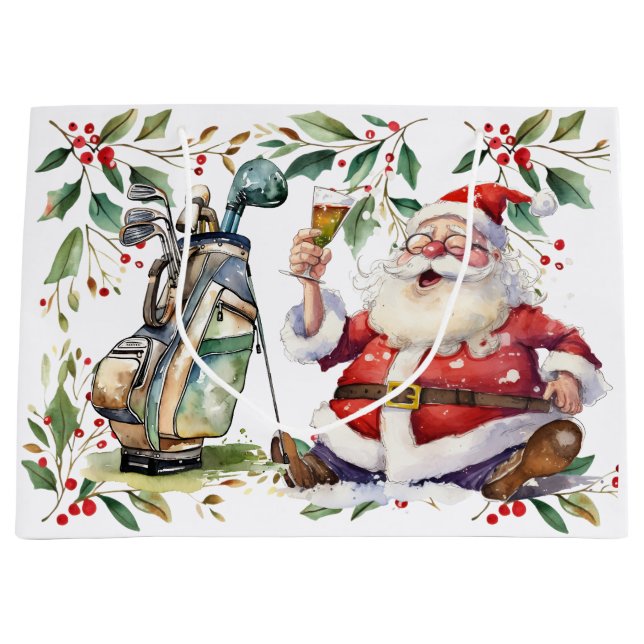 Golf Christmas themed with Santa Claus Large Gift Bag (Front)
