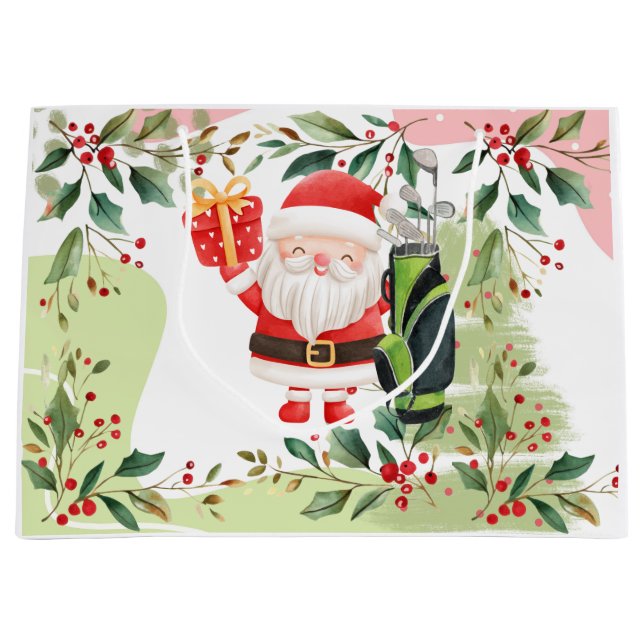 Golf Christmas themed with Santa Claus Large Gift Bag (Front)