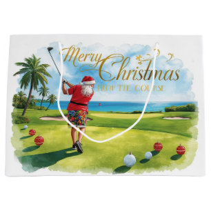 Golf Christmas themed with Santa Claus Large Gift Bag