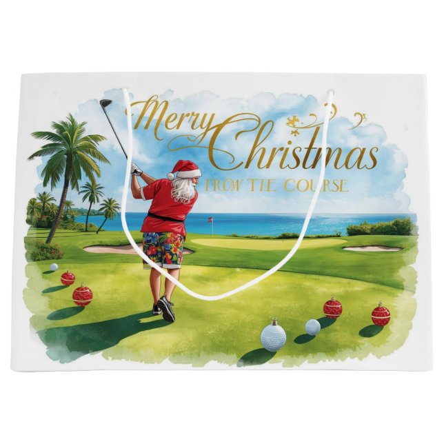 Golf Christmas themed with Santa Claus Large Gift Bag (Front)
