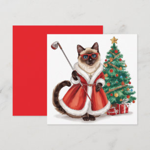Golf Christmas themed with Siamese Cat Golfer Holiday Card