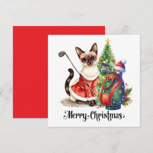 Golf Christmas themed with Siamese Cat Golfer  Holiday Card