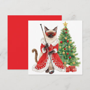 Golf Christmas themed with Siamese Cat Golfer  Holiday Card
