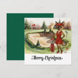 Golf Christmas themed with Siamese Cat Golfer  Holiday Card