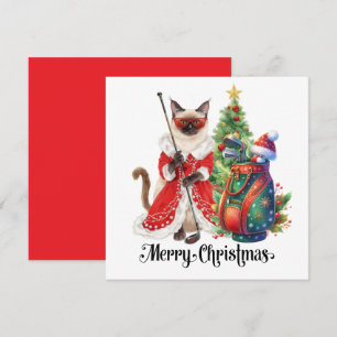 Golf Christmas themed with Siamese Cat Golfer  Holiday Card