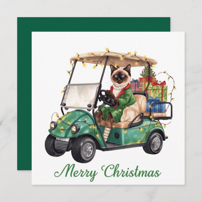 Golf Christmas themed with Siamese Cat Golfer  Holiday Card (Front/Back)