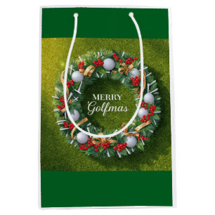 Golf Christmas themed with Wreath Medium Gift Bag