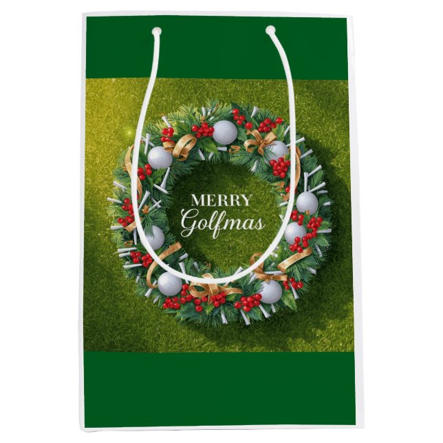 Golf Christmas themed with Wreath  Medium Gift Bag (Front)