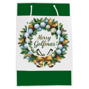 Golf Christmas themed with Wreath Medium Gift Bag