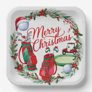 Golf Christmas tree golf balls and Santa Hat Paper Plate