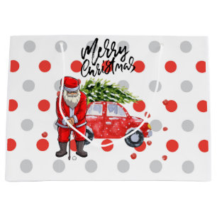 Golf Christmas tree on red car   with Santa Claus  Large Gift Bag