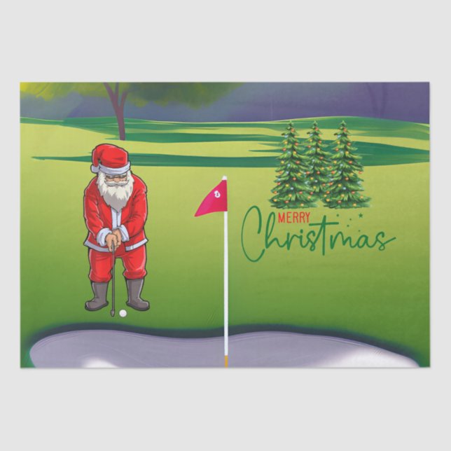 Golf Christmas tree on red car   with Santa Claus  Tissue Paper (Front)