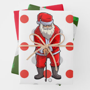 Golf Christmas with ball and iron for golfer  Wrapping Paper Sheet