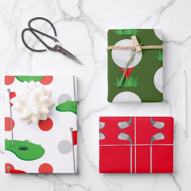 Golf Christmas with ball and iron for golfer  Wrapping Paper Sheet (Front)