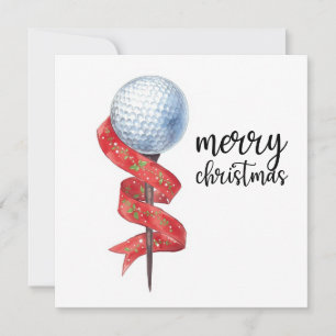 Golf Christmas with golf ball and tee with ribbon Holiday Card