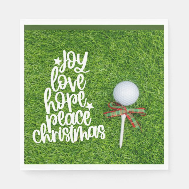 Golf Christmas with golf ball and tee with ribbon  Napkin (Front)