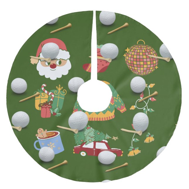 Golf Christmas with golf ball  Brushed Polyester Tree Skirt (Front)