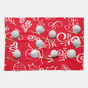 Golf Christmas with golf ball for golfer Kitchen Towel