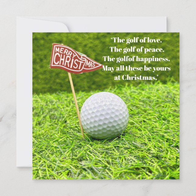 Golf Christmas with golf ball on green grass Holiday Card (Front)