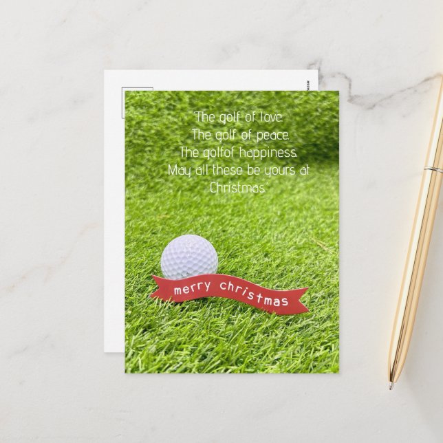 Golf Christmas with golf ball on green grass Holiday Postcard (Front/Back In Situ)