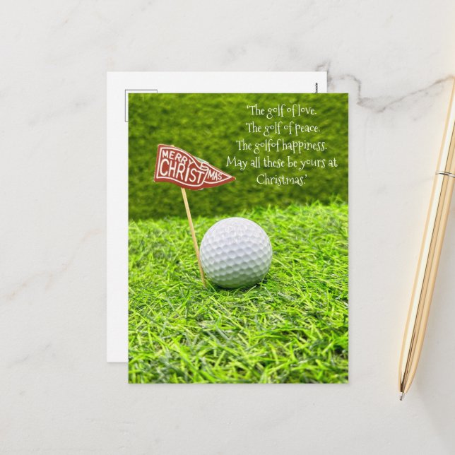 Golf Christmas with golf ball on green grass Holiday Postcard (Front/Back In Situ)