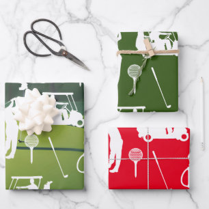 Golf Christmas with golfer red and green theme Wrapping Paper Sheet