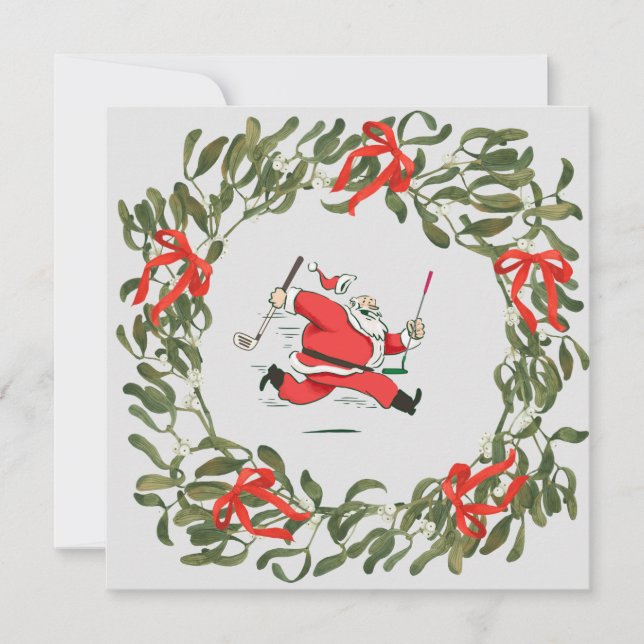 Golf Christmas with running Santa Claus golfing    (Front)