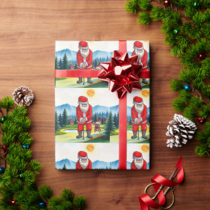 Golf Christmas with Santa Claus and Dog Wrapping Paper