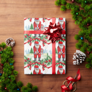 Golf Christmas with Santa Claus and Dog  Wrapping Paper