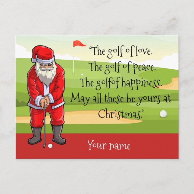 Golf Christmas with Santa Claus blessing at course Holiday Postcard (Front)