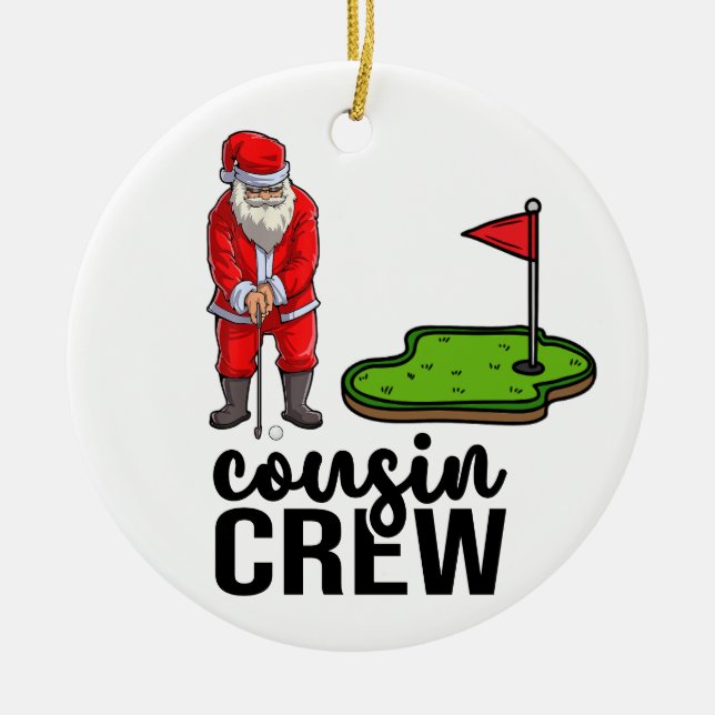 Golf Christmas with Santa Claus for Cousin Crew Ceramic Ornament (Front)