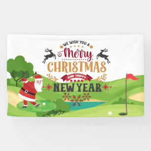 Golf Christmas with Santa Claus for golfer funny   Banner