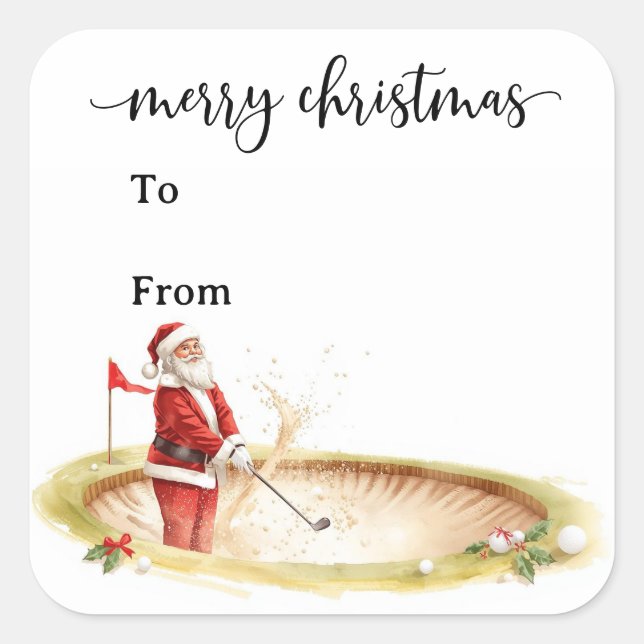 Golf Christmas with Santa Claus for golfer funny  Square Sticker (Front)