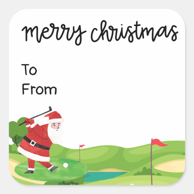 Golf Christmas with Santa Claus for golfer funny  Square Sticker (Front)