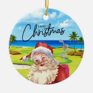 Golf Christmas with Santa Claus Golfer Ceramic Ornament