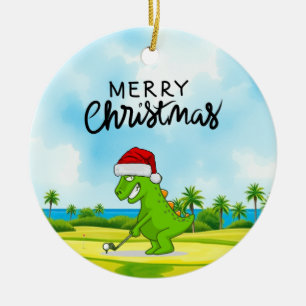 Golf Christmas with Santa Claus Golfer Ceramic Ornament