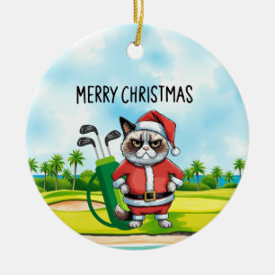 Golf Christmas with Santa Claus Golfer Ceramic Ornament
