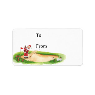 Golf Christmas with Santa Claus golfing Label