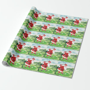 Golf Christmas with Santa Claus golfing Wrapping Paper