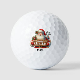 Golf Christmas with Santa Claus holding gift Name Balls