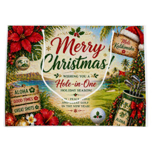 Golf Christmas with Santa Claus in Hawaii Large Gift Bag