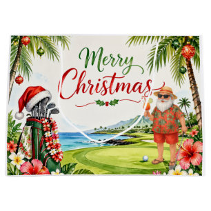 Golf Christmas with Santa Claus in Hawaii Large Gift Bag
